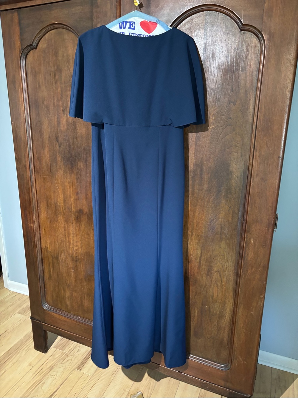 Kay Unger Navy Cape-Back Maxi Dress EUC size 10